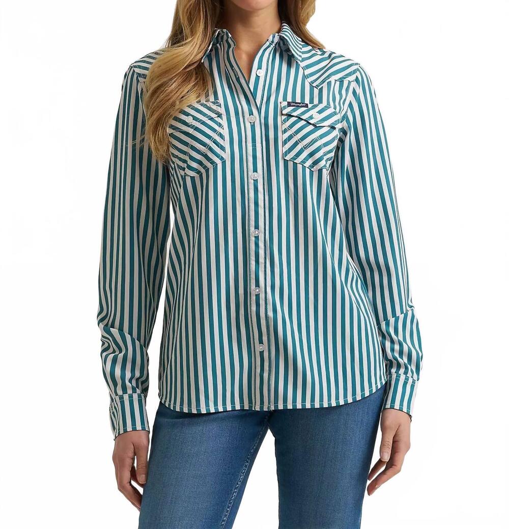 NEW WRANGLER stripe performance shirt in sage